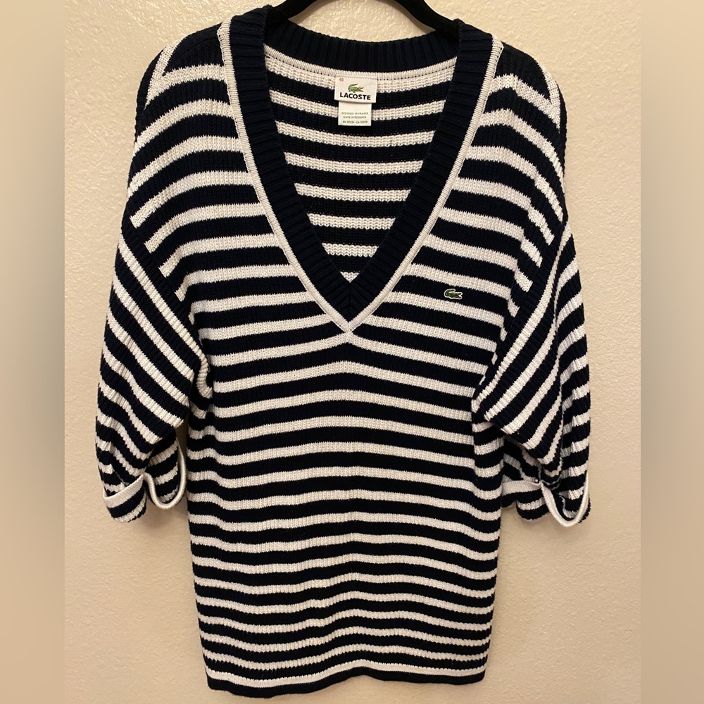 Lacoste 3/4 sleeve striped sweater.